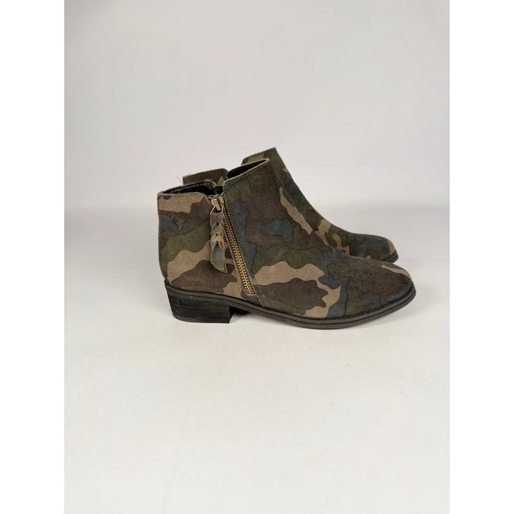 Blondo Waterproof Camo Suede Ankle Boots Green‎ Brown B5859 7.5M